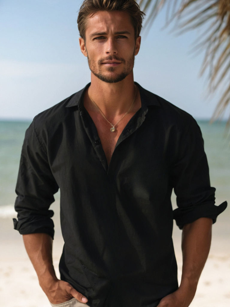 Camisa de Lino Ligera para Hombre con Cierre de Botones | Ideal para Verano