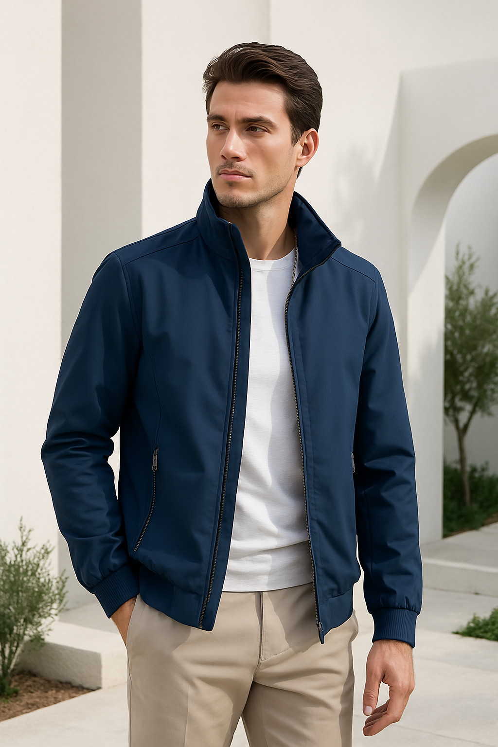 Chaqueta de Verano para Hombre a Prueba de Viento con Cierre de Cremallera y Forro Interior