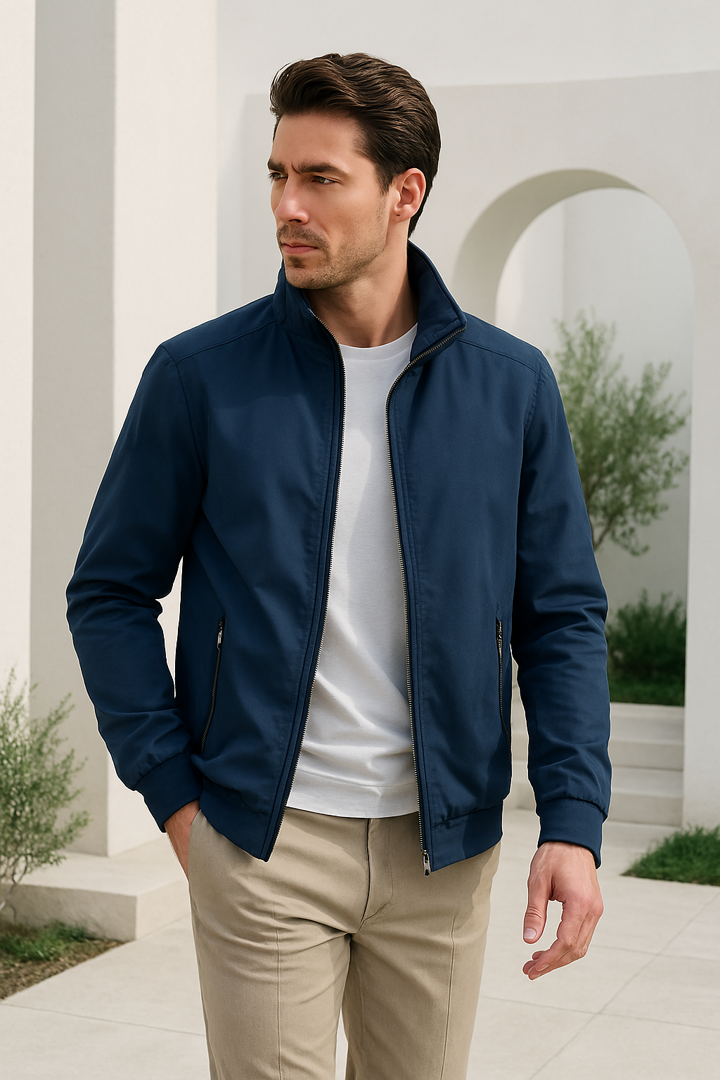 Chaqueta de Verano para Hombre a Prueba de Viento con Cierre de Cremallera y Forro Interior