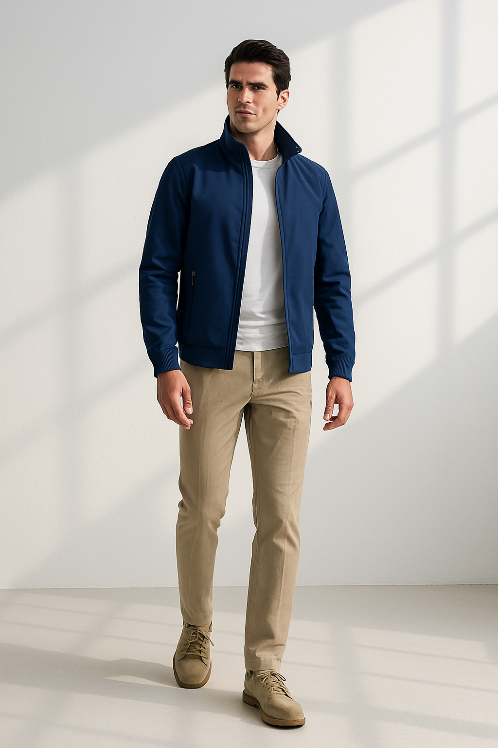 Chaqueta de Verano para Hombre a Prueba de Viento con Cierre de Cremallera y Forro Interior