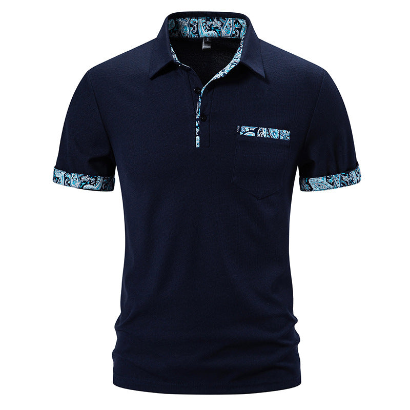 Camiseta de Hombre con Estampado Cachemira y Cuello de Solapa de Manga Corta | Ideal para Verano