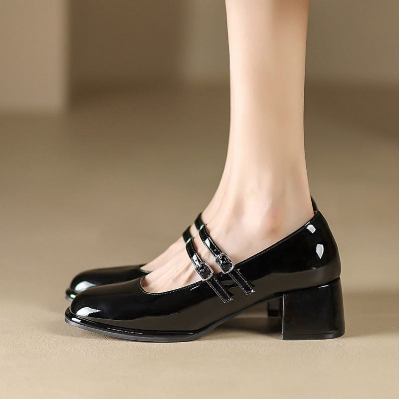 Tacones Altos De Cuero Suave Con Tacón Grueso Y Corte Bajo | Ideal Para Todas Las Estaciones