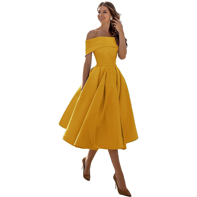 Vestido de Fiesta Sin Tirantes de Satén con Silueta Elegante | Ideal para Verano