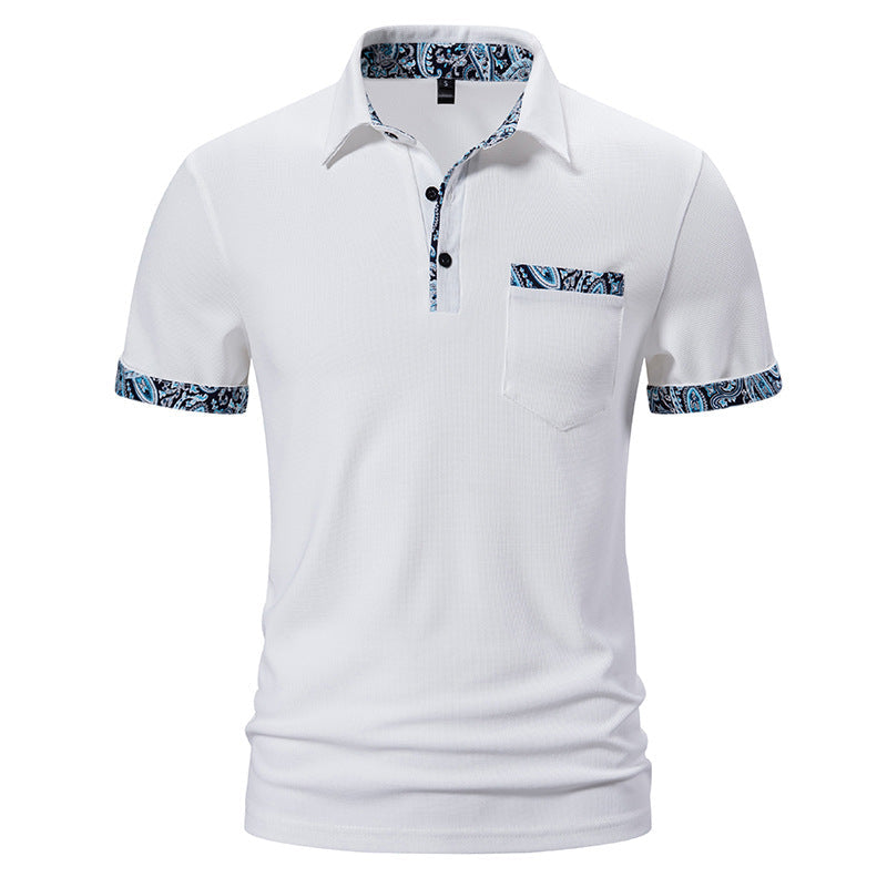 Camiseta de Hombre con Estampado Cachemira y Cuello de Solapa de Manga Corta | Ideal para Verano