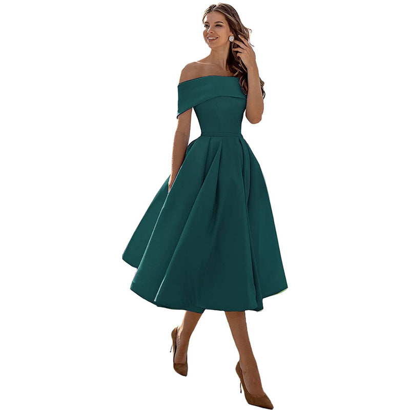 Vestido de Fiesta Sin Tirantes de Satén con Silueta Elegante | Ideal para Verano