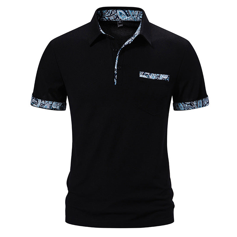 Camiseta de Hombre con Estampado Cachemira y Cuello de Solapa de Manga Corta | Ideal para Verano