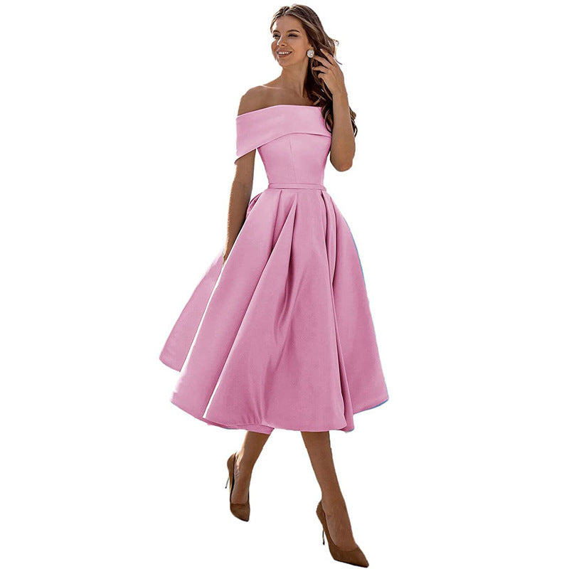 Vestido de Fiesta Sin Tirantes de Satén con Silueta Elegante | Ideal para Verano
