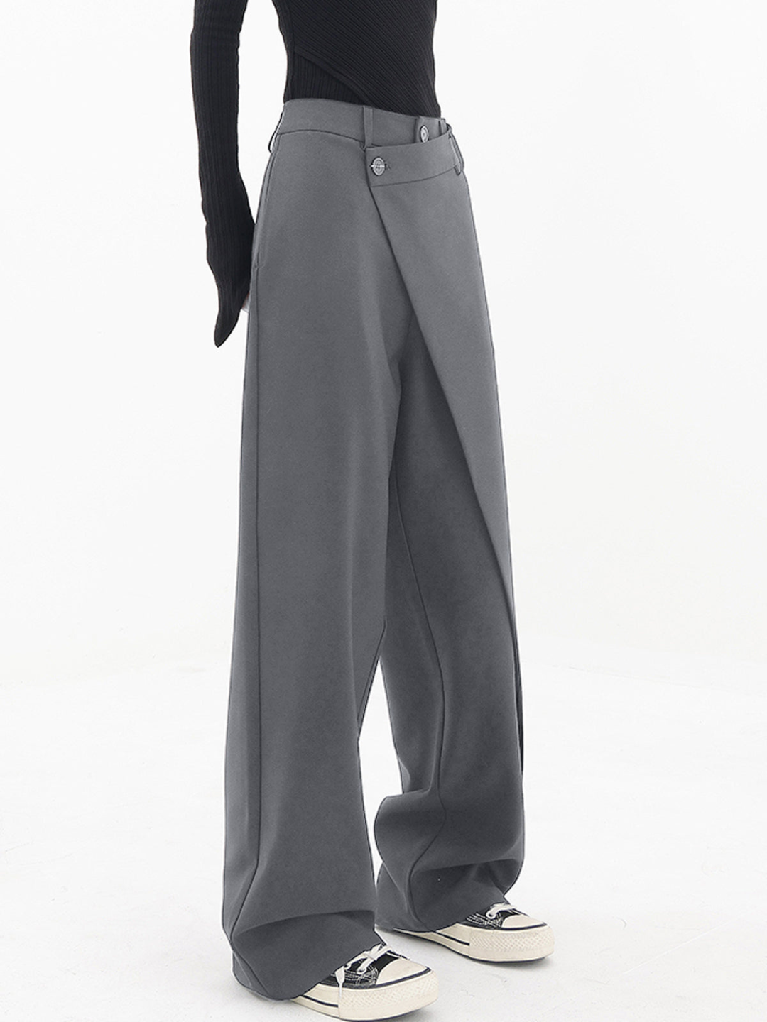 Pantalones de pierna ancha con botones asimétricos de cintura alta | Ideal para primavera y otoño