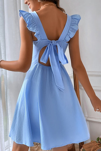 Vestido Mini Sin Mangas con Volantes, Espalda Abierta y Lazo | Ideal para Verano