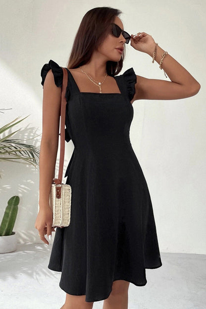 Vestido Mini Sin Mangas con Volantes, Espalda Abierta y Lazo | Ideal para Verano