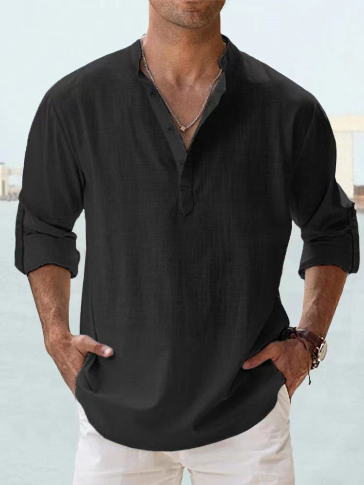Camisa de Lino Ligera de Hombre con Manga Larga | Ideal para Verano