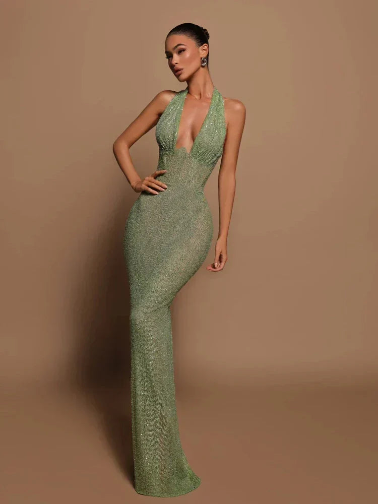 Vestido Largo sin Mangas con Escote Profundo y Cintura Entallada | Ideal para Primavera y Verano