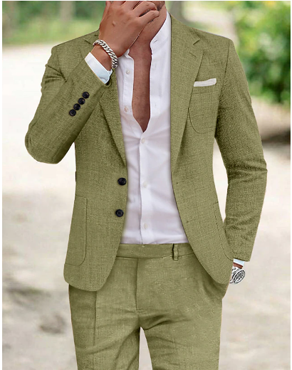 Traje De Mezcla De Lino Para Hombre Con Chaqueta De Un Solo Botón | Ideal Para Primavera Y Verano