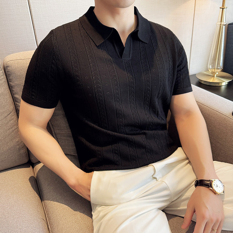 Camiseta de Punto con Cuello en V y Jacquard a Rayas | Ideal para Verano