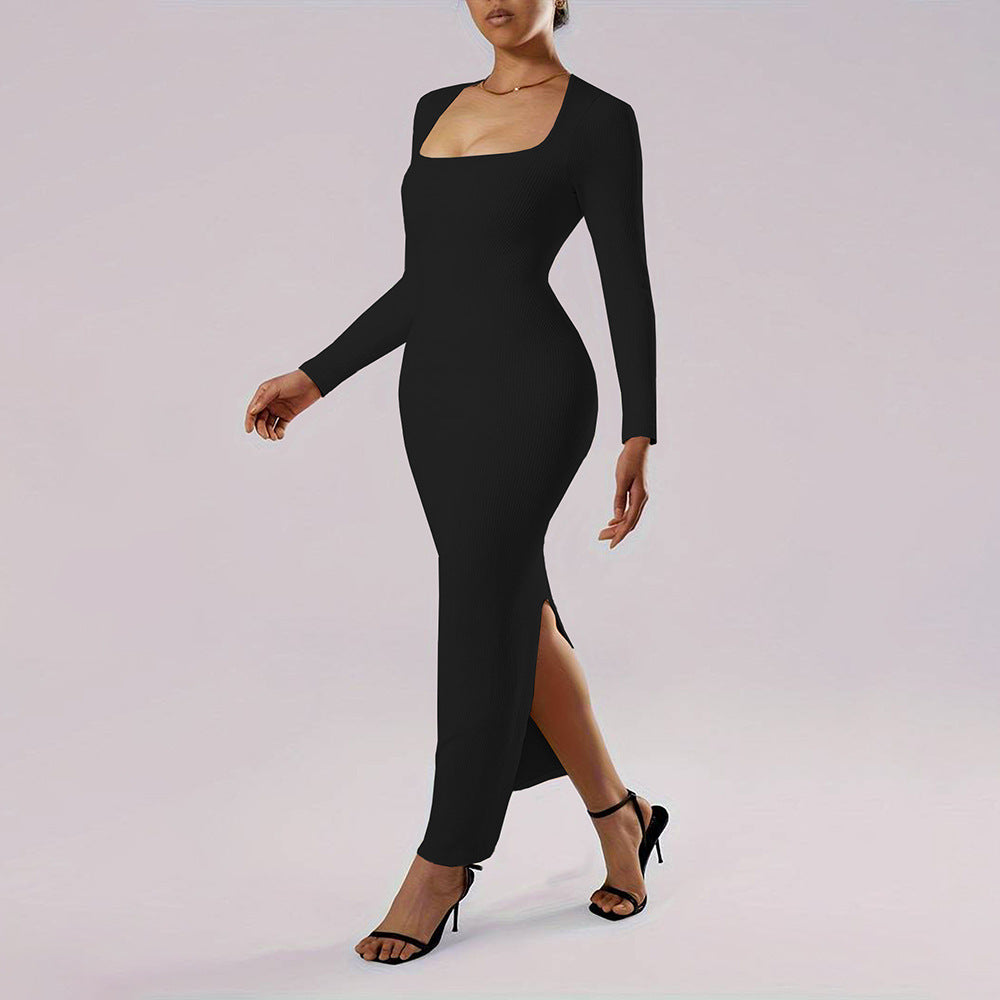 Vestido Ajustado De Manga Larga Con Cuello Cuadrado | Ideal Para Otoño Y Invierno