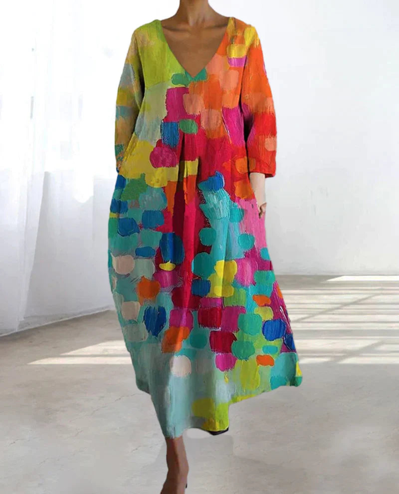 Vestido Con Escote En V Y Estampado Colorido | Ideal Para Primavera