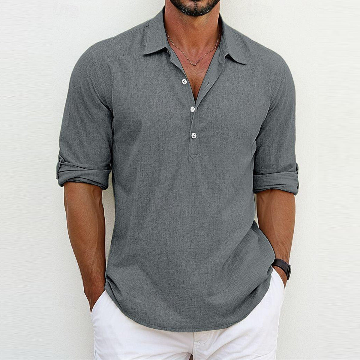Camisa de Manga Larga con Cuello Polo Ideal para Todas las Estaciones