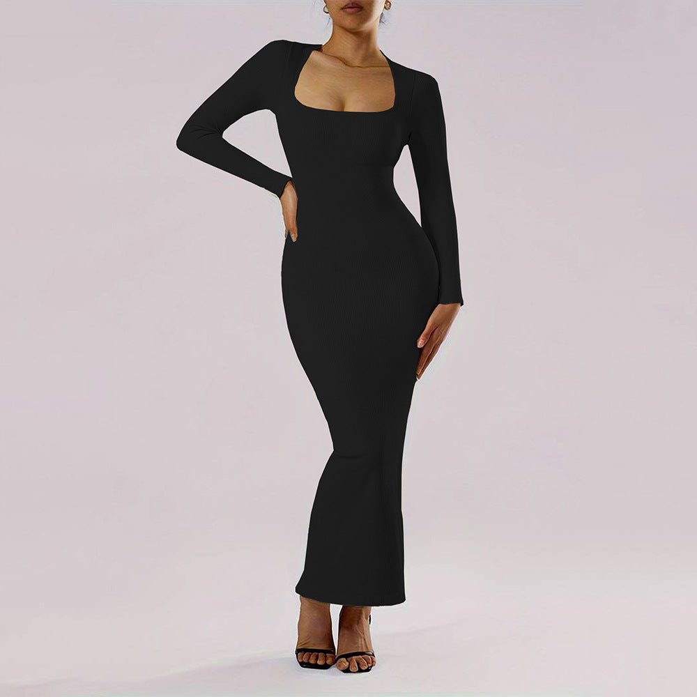Vestido Ajustado De Manga Larga Con Cuello Cuadrado | Ideal Para Otoño Y Invierno