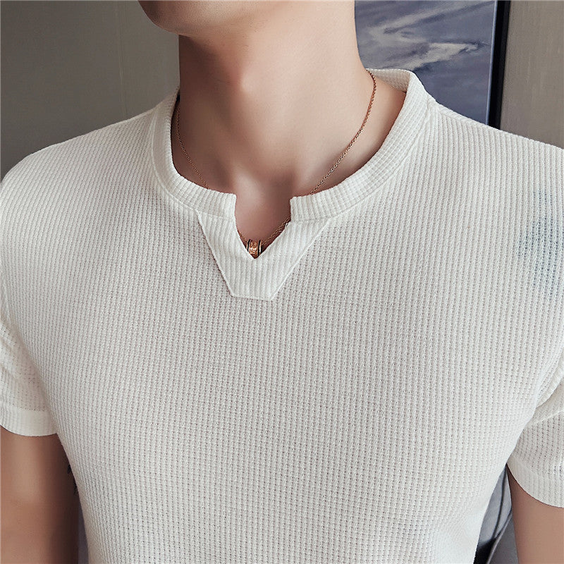 Camiseta de Hombre de Punto Waffle con Manga Corta Estilo Pullover | Ideal para Verano