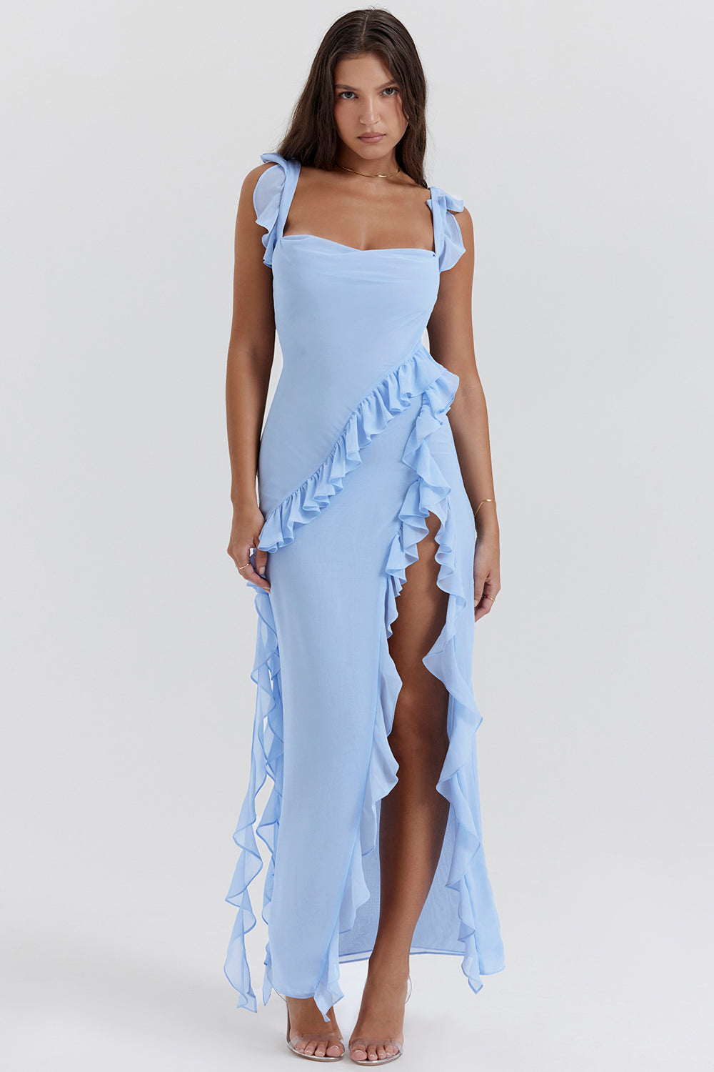 Vestido Largo con Volantes y Abertura Frontal | Ideal para Primavera y Verano