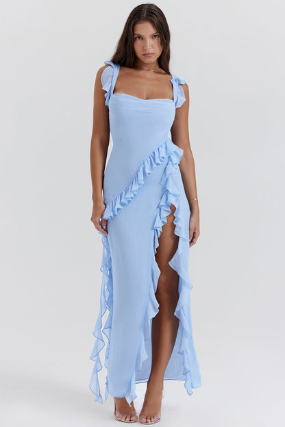 Vestido Largo con Volantes y Abertura Frontal | Ideal para Primavera y Verano