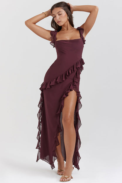 Vestido Largo con Volantes y Abertura Frontal | Ideal para Primavera y Verano
