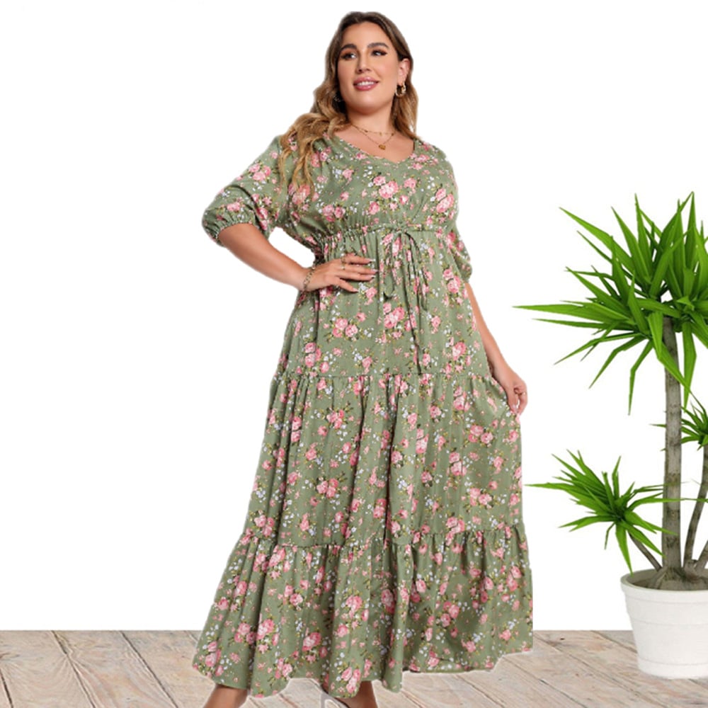 Vestido Holgado Bohemio con Estampado Floral y Mangas Medias | Ideal para Primavera y Verano