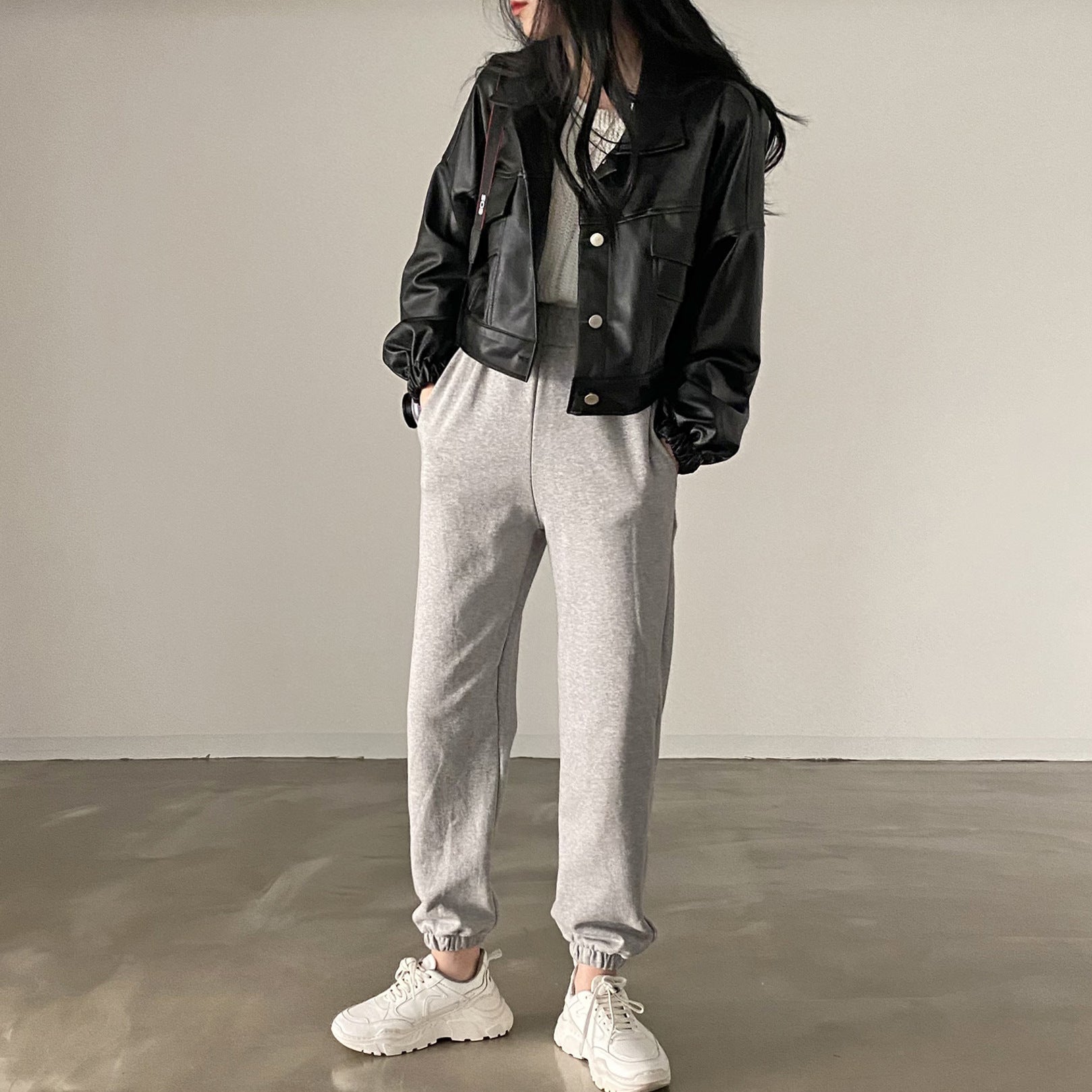 Chaqueta Holgada de Cuero PU | Ideal para Primavera y Otoño