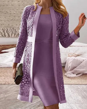 Conjunto de dos piezas con vestido y cárdigan de encaje | Ideal para primavera y otoño