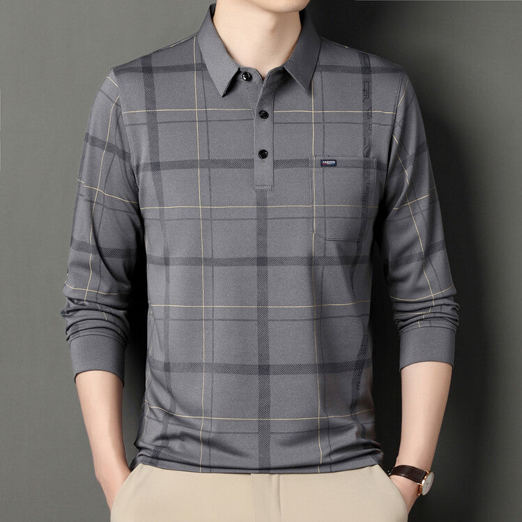 Camiseta de Hombre con Cuello Polo a Rayas de Manga Larga | Ideal para Otoño
