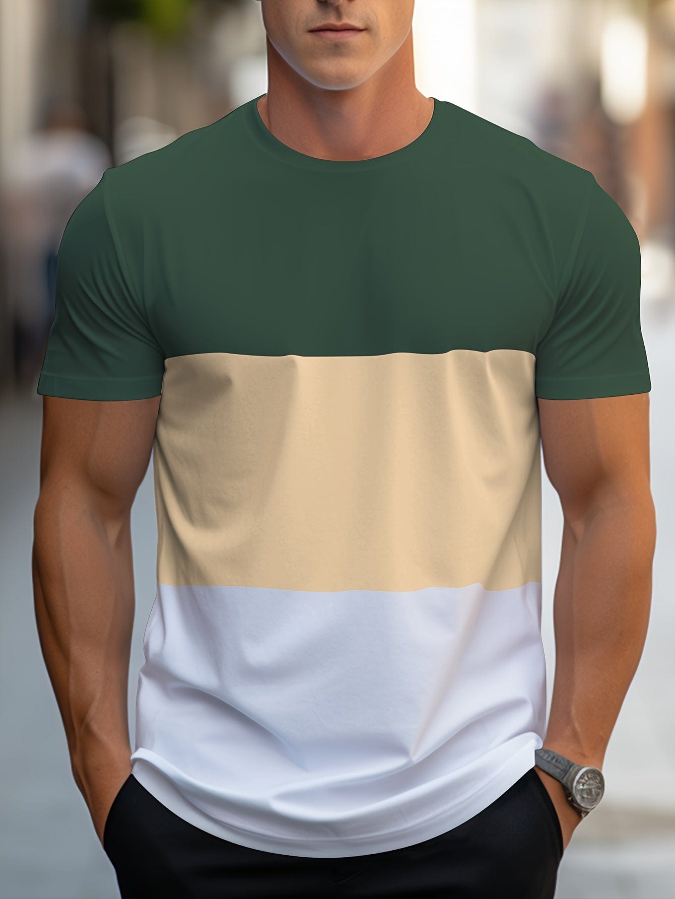 Camiseta de manga corta con diseño de rayas contrastantes