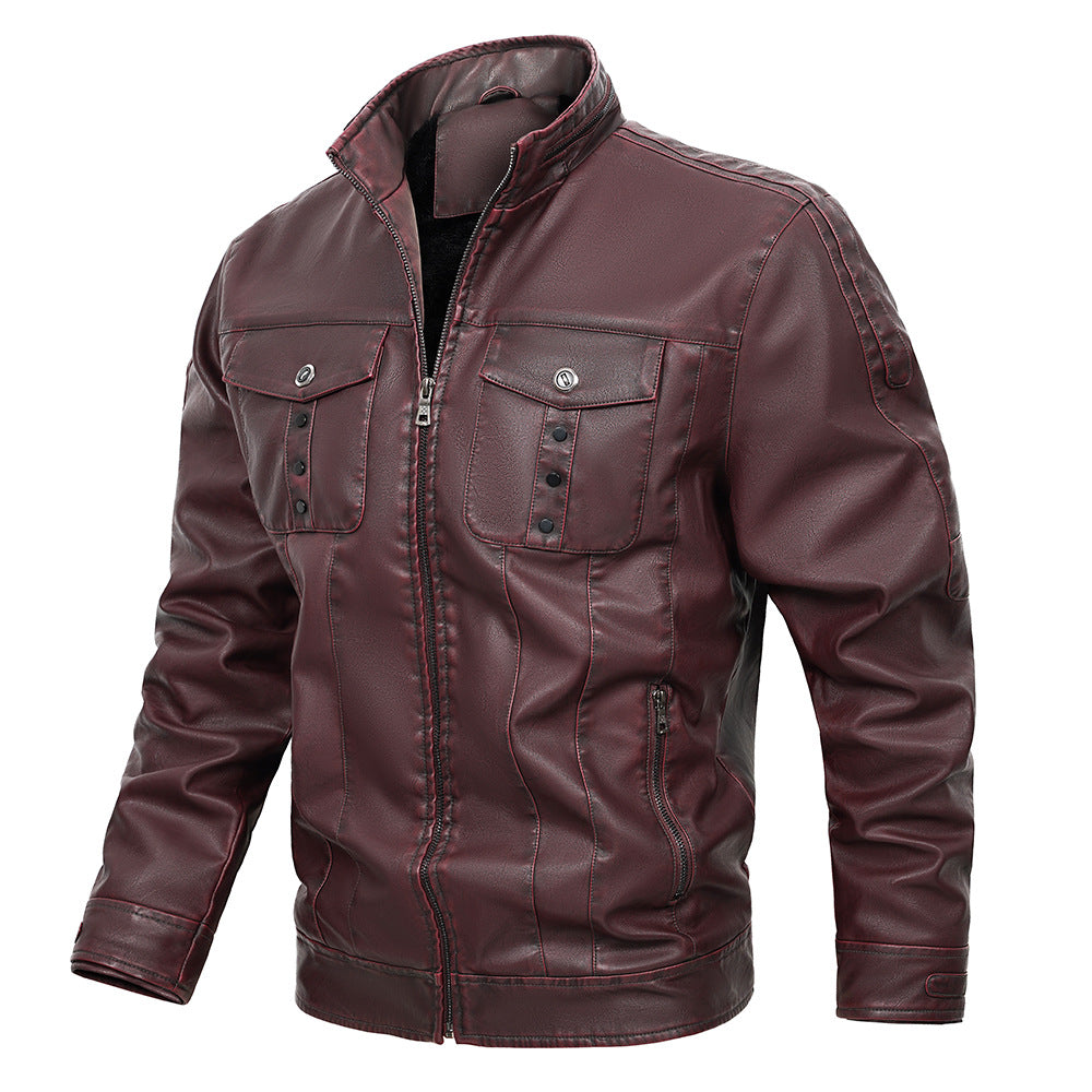 Chaqueta De Cuero PU Para Hombre Con Bolsillos De Parche | Ideal Para Primavera Y Otoño