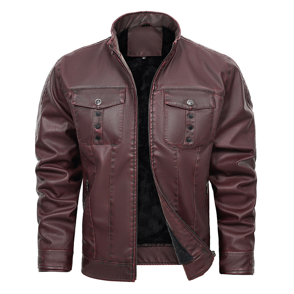 Chaqueta De Cuero PU Para Hombre Con Bolsillos De Parche | Ideal Para Primavera Y Otoño