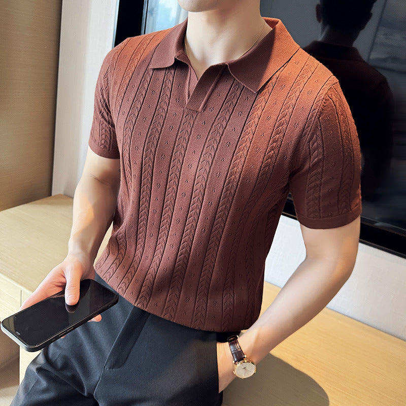 Camiseta de Punto con Cuello en V y Jacquard a Rayas | Ideal para Verano