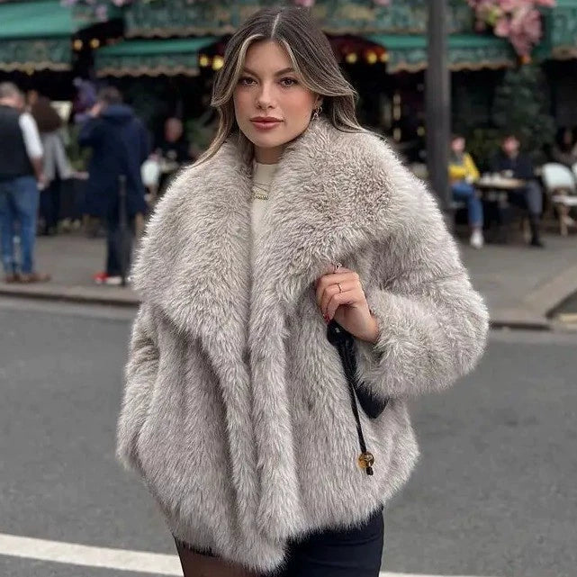 Chaqueta Corto de Piel Sintética para Mujer con Gran Solapa | Ideal para Otoño e Invierno