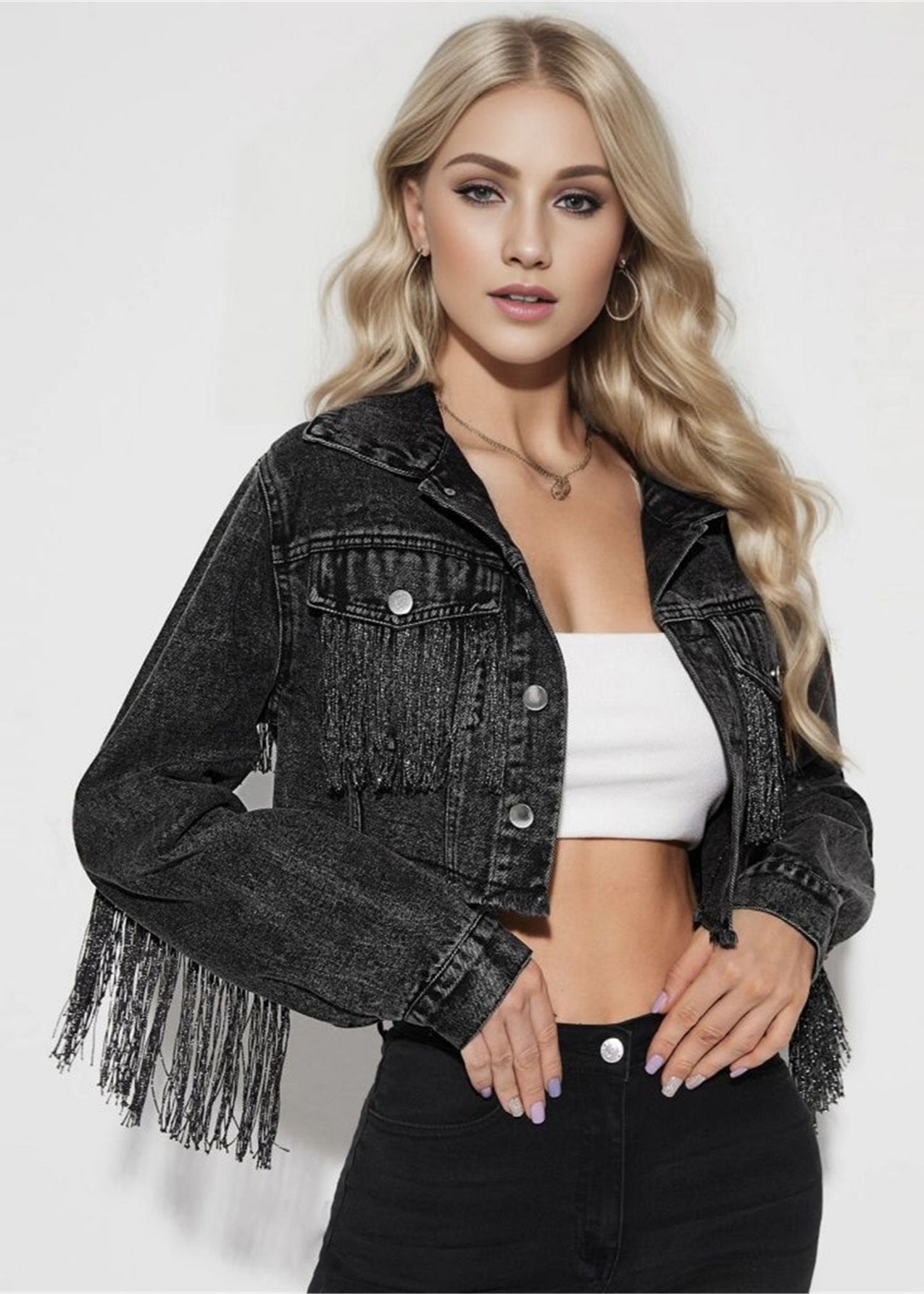 Chaqueta de Mezclilla con Flecos y Costuras | Ideal para Primavera y Otoño