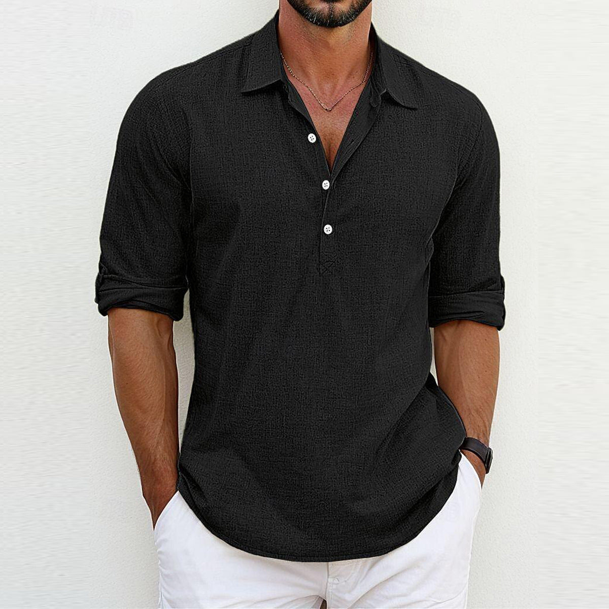 Camisa de Manga Larga con Cuello Polo Ideal para Todas las Estaciones
