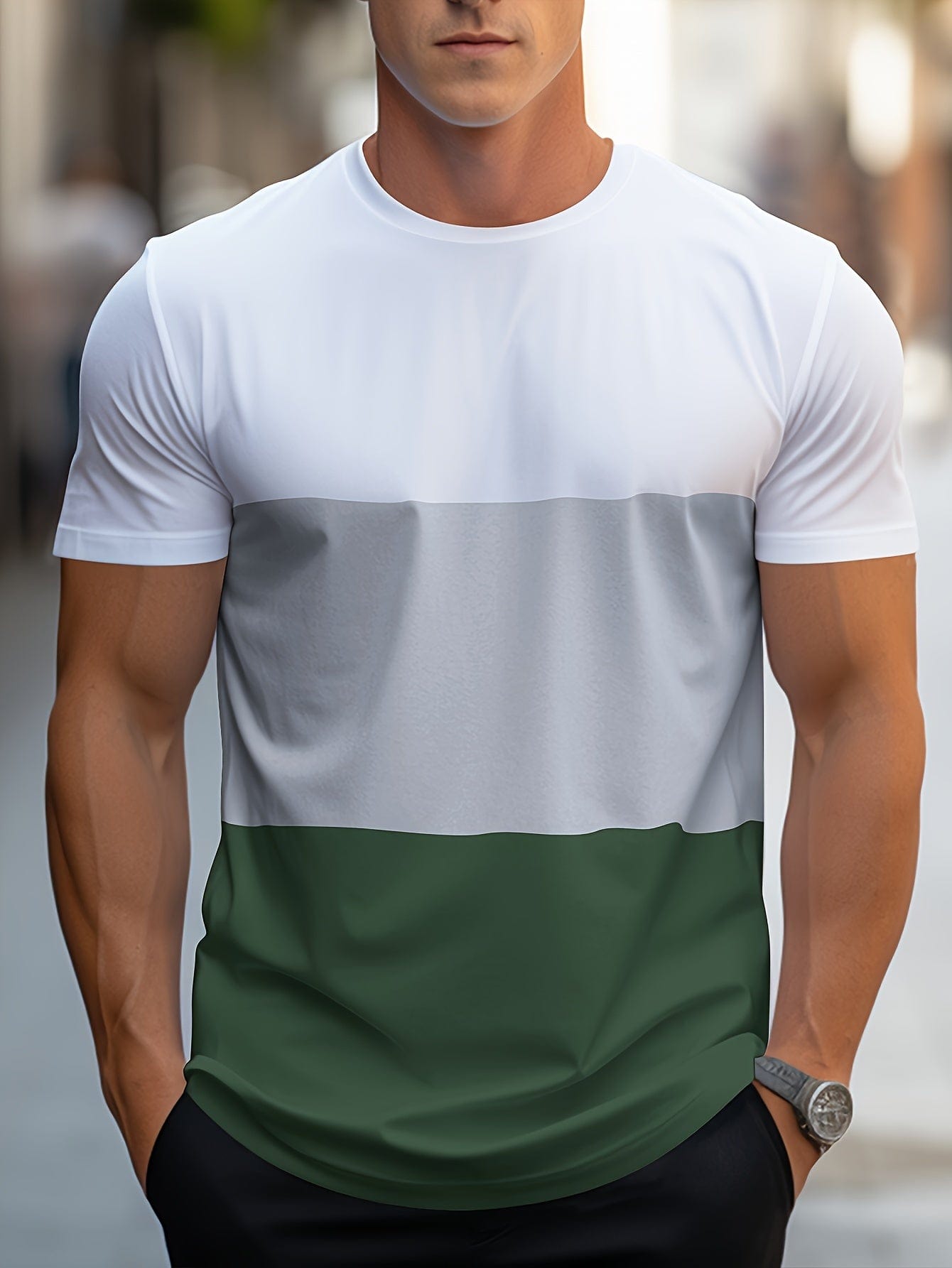 Camiseta de manga corta con diseño de rayas contrastantes