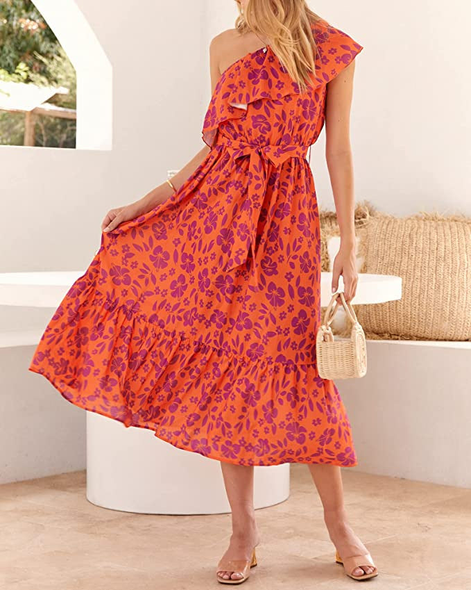 Vestido Bohemio sin Mangas de Talle Alto con Hombro Asimétrico | Ideal para Primavera y Verano