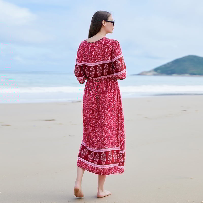 Vestido De Talla Grande Con Estampado Floral, Manga Larga Y Escote En V | Ideal Para Primavera Y Otoño
