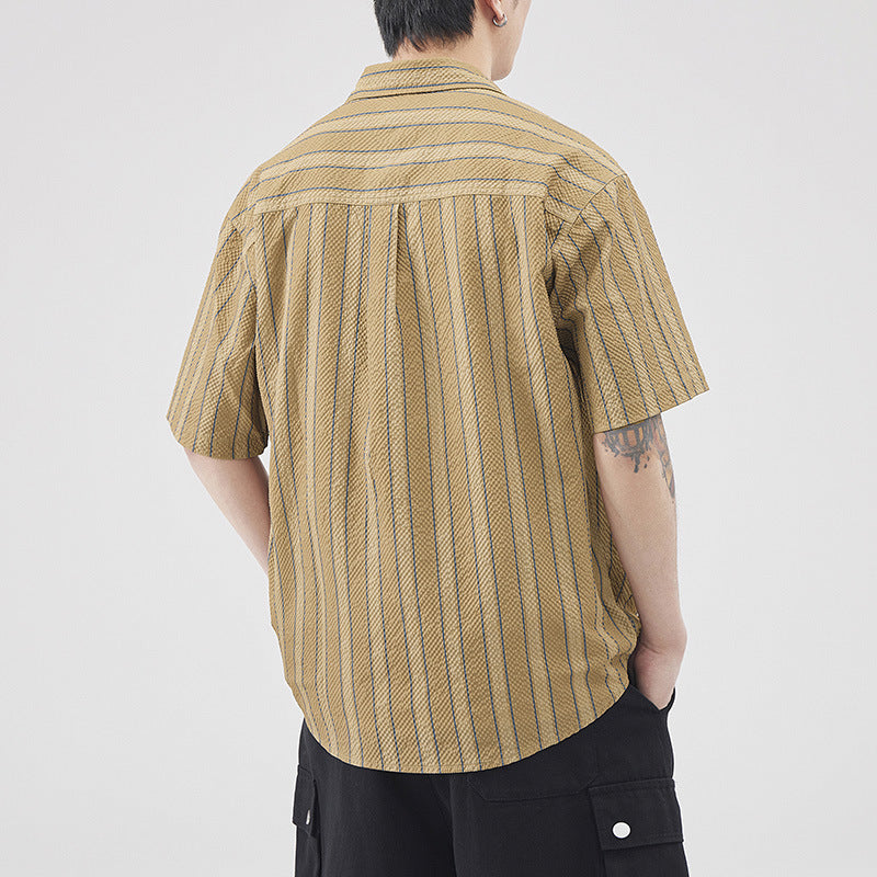 Cárdigan de Hombre con Textura de Rayas Seersucker de Manga Corta | Ideal para el Verano