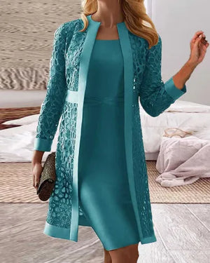 Conjunto de dos piezas con vestido y cárdigan de encaje | Ideal para primavera y otoño