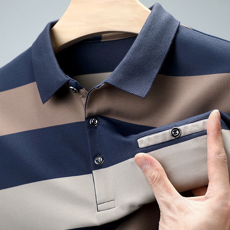 Camiseta de Manga Larga con Solapas y Rayas en Bloques de Color para Hombre | Ideal para Primavera y Otoño