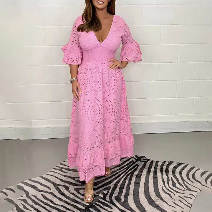Kleid de Verano con Silueta Fluida y Escote en V - Ideal para Playa y Tardes Cálidas