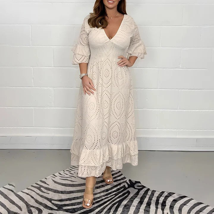 Kleid de Verano con Silueta Fluida y Escote en V - Ideal para Playa y Tardes Cálidas