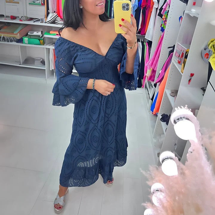 Kleid de Verano con Silueta Fluida y Escote en V - Ideal para Playa y Tardes Cálidas