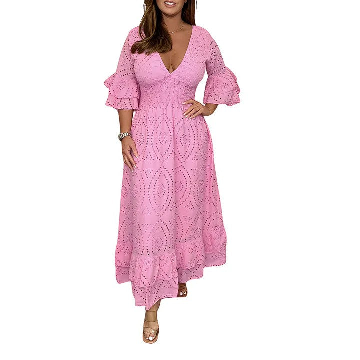 Kleid de Verano con Silueta Fluida y Escote en V - Ideal para Playa y Tardes Cálidas