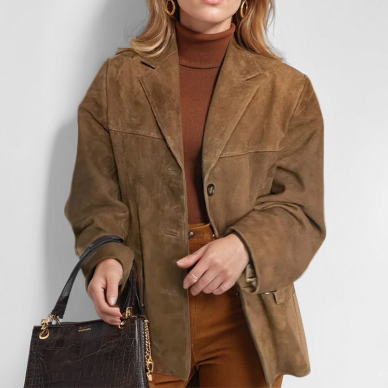 Blazer entallado de cuero para mujer con cierre de botones | Ideal para primavera y otoño