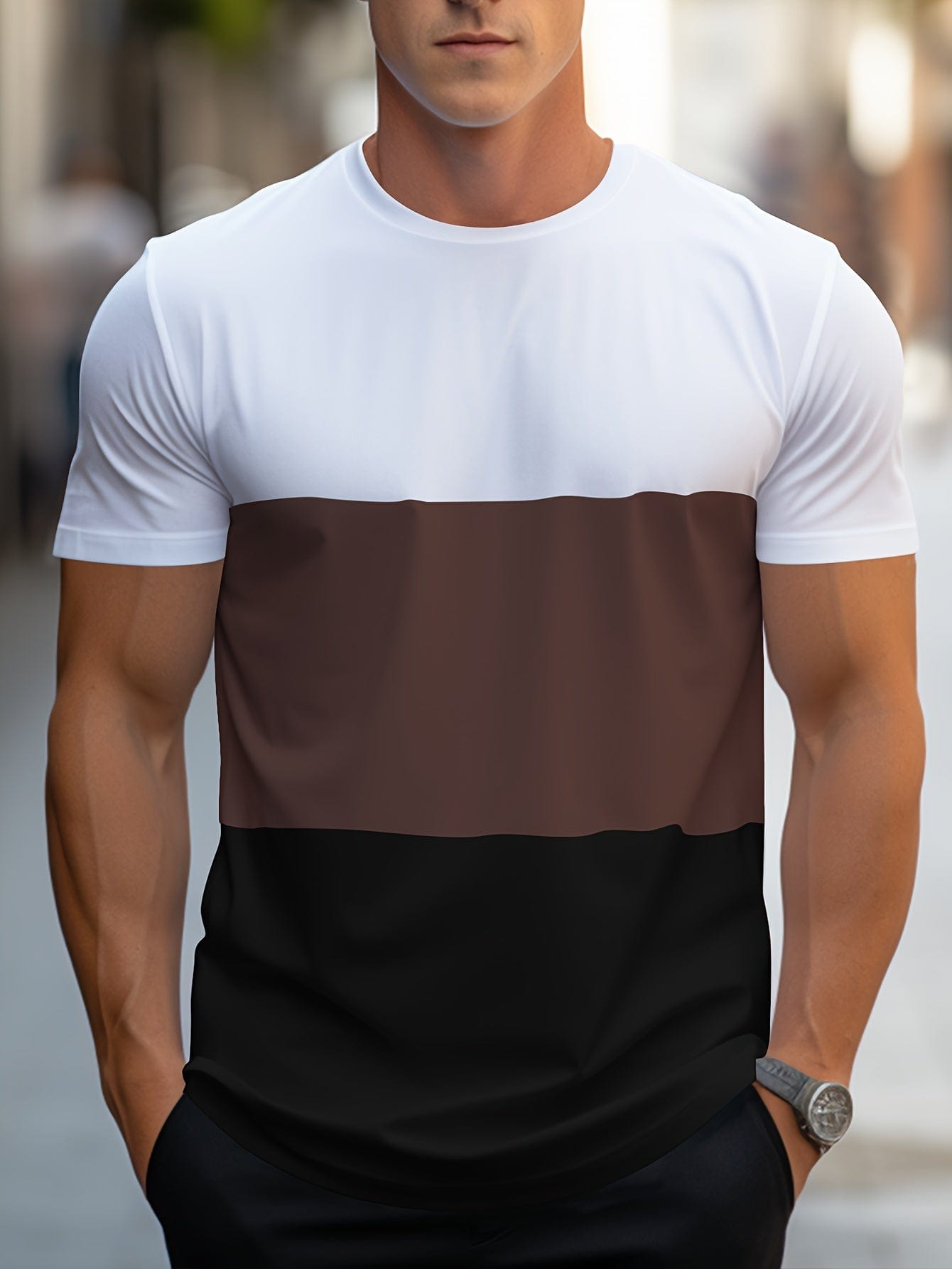 Camiseta de manga corta con diseño de rayas contrastantes