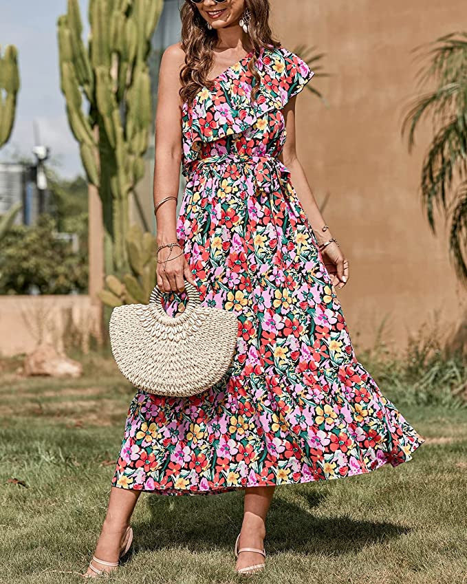 Vestido Bohemio sin Mangas de Talle Alto con Hombro Asimétrico | Ideal para Primavera y Verano